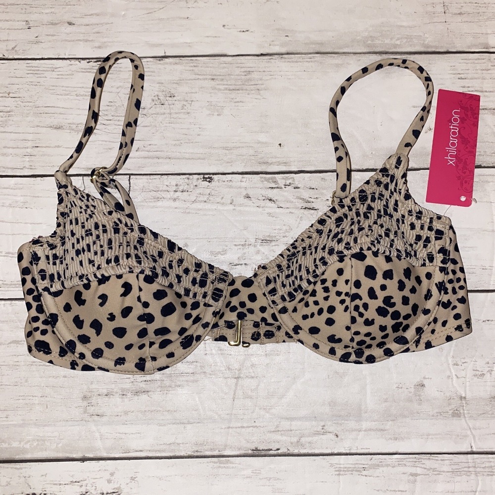 Xhilaration‎ Bikini Top Womens XS Tan Black Leopard Swim Padded Bra XS